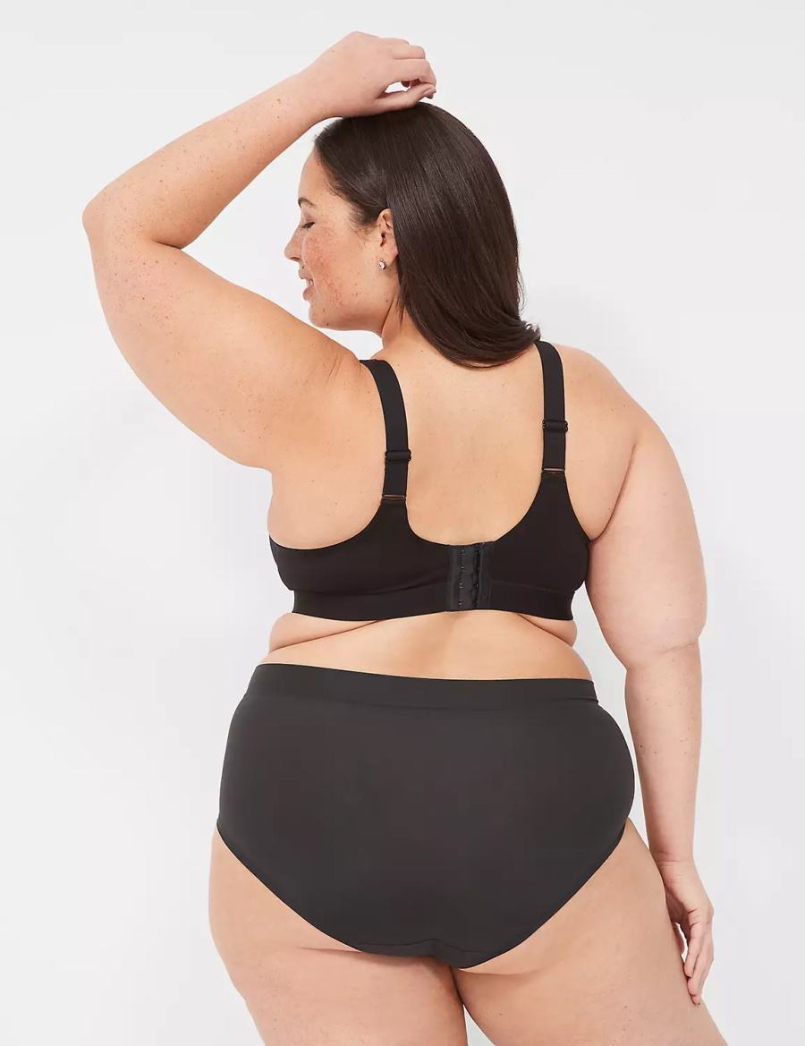 Black Lane Bryant Comfort Bliss Lightly Lined Plunge With Lace Women Bralettes | OSF5663LD