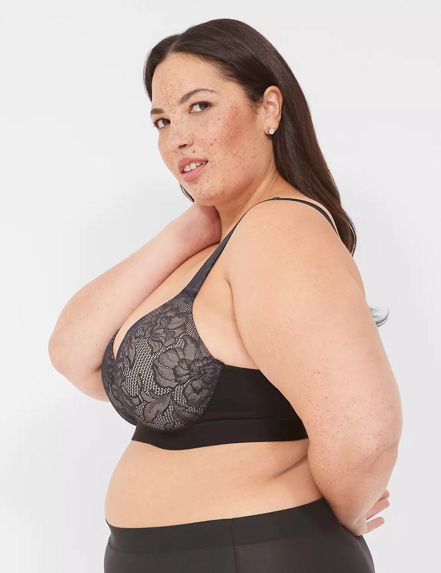 Black Lane Bryant Comfort Bliss Lightly Lined Plunge With Lace Women Bralettes | OSF5663LD