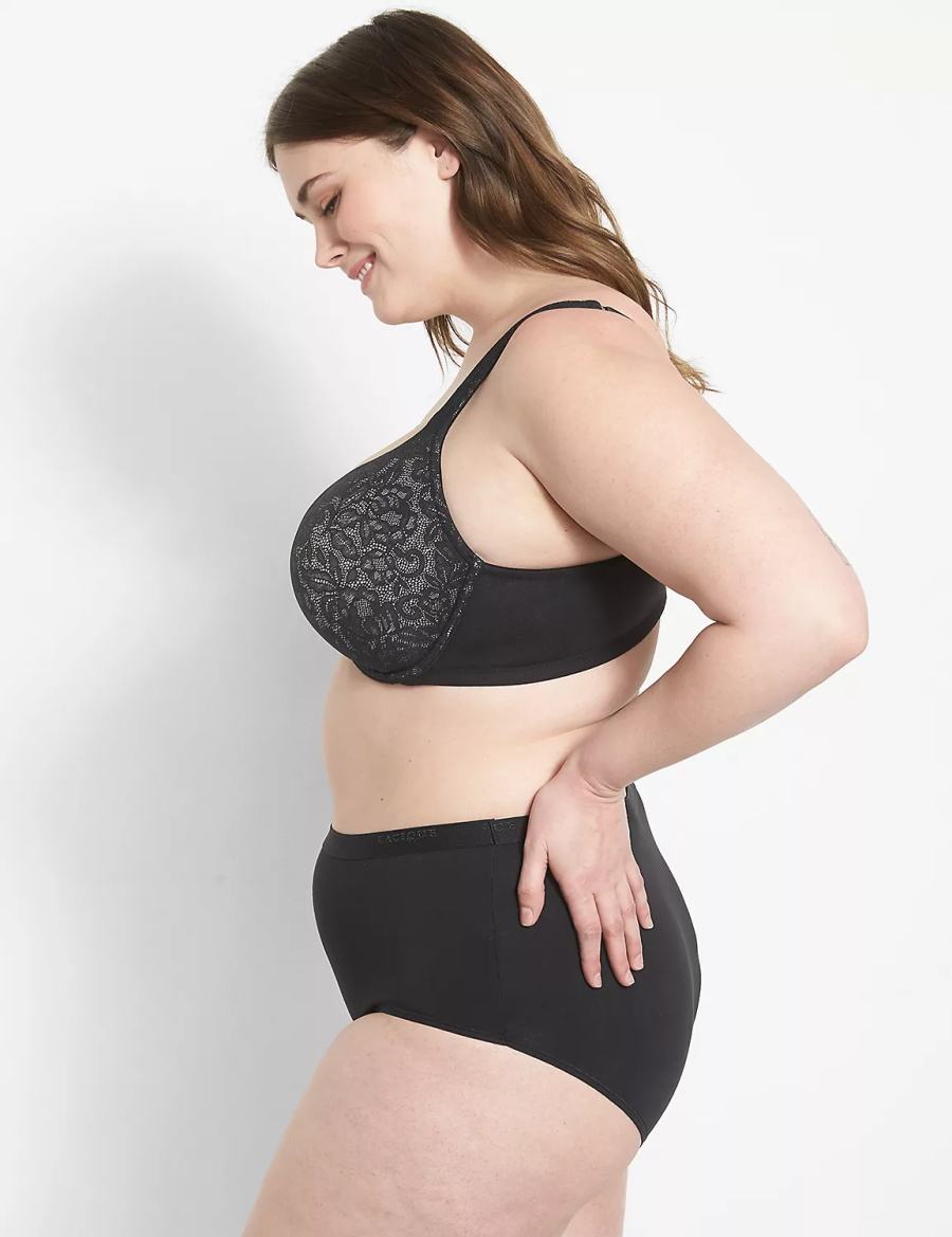 Black Lane Bryant Cotton Boost Plunge With Lace Women Bralettes | EAY4420CM