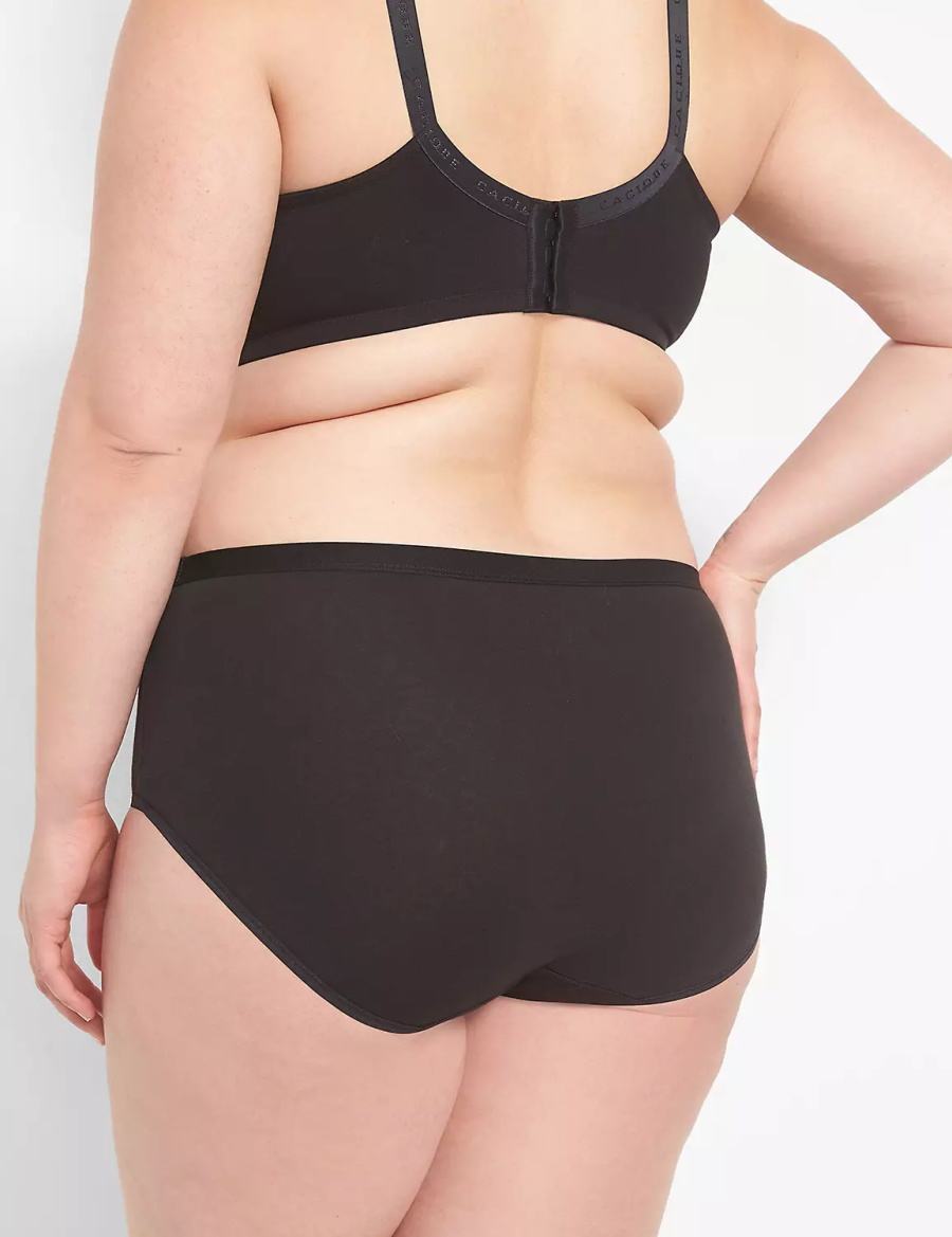 Black Lane Bryant Cotton High-Leg With Lace Waist Women Briefs | GFY988GH