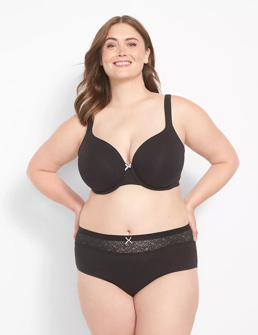 Black Lane Bryant Cotton High-Leg With Lace Waist Women Briefs | GFY988GH