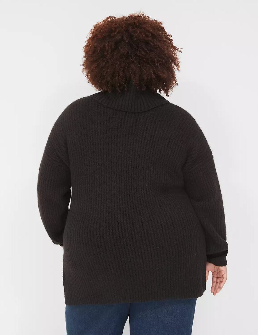 Black Lane Bryant Cowlneck Ribbed Long Women Sweaters | VCN9541JR