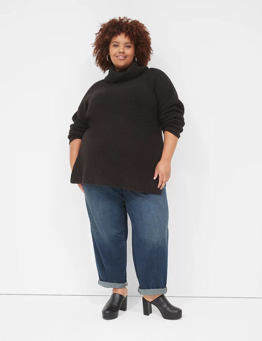 Black Lane Bryant Cowlneck Ribbed Long Women Sweaters | VCN9541JR