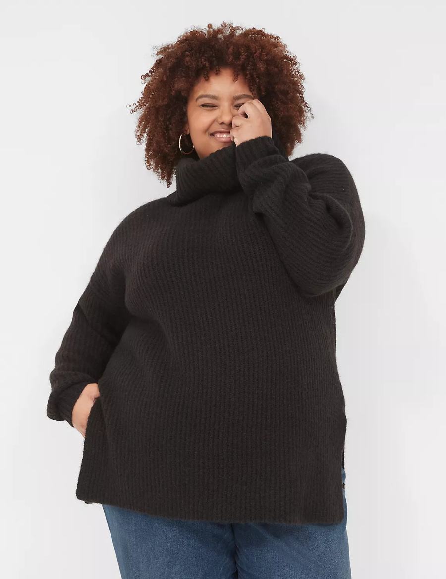 Black Lane Bryant Cowlneck Ribbed Long Women Sweaters | VCN9541JR