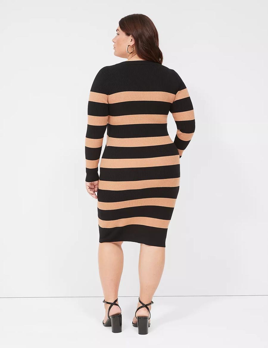 Black Lane Bryant Crew-Neck Stripe Sweater Women Knitted Dress | SGV699DB