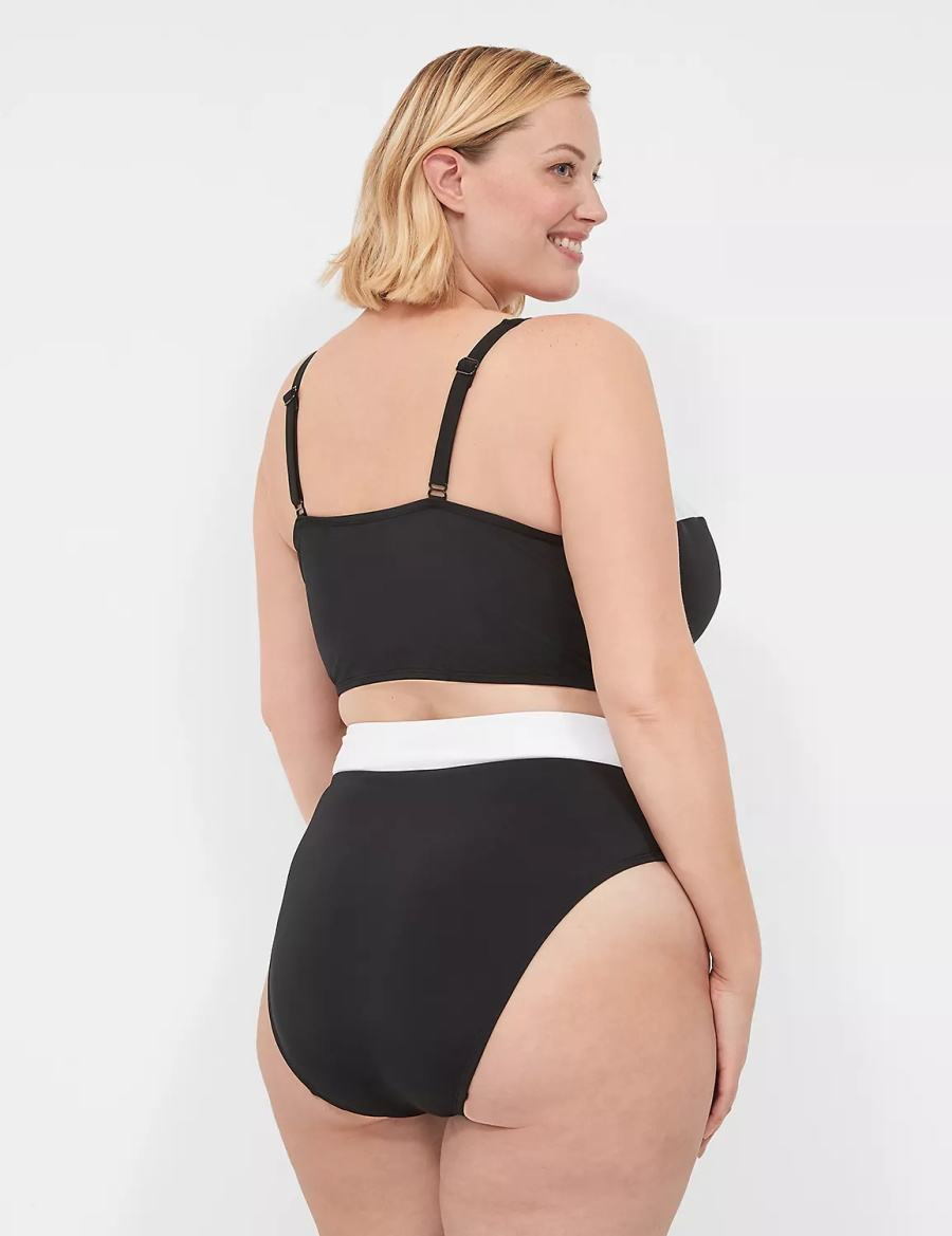 Black Lane Bryant Cross-Over Waistband Swim Women Briefs | VBX8189JA