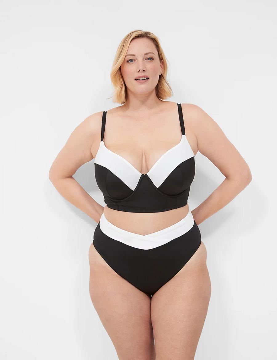 Black Lane Bryant Cross-Over Waistband Swim Women Briefs | VBX8189JA