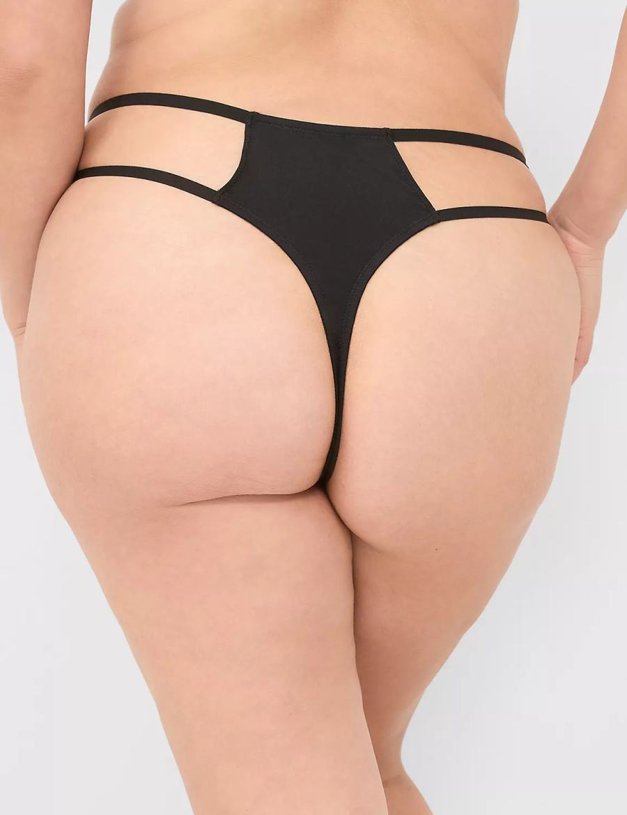 Black Lane Bryant Crotchless Strappy Women Thong Panty | TCY3888IC