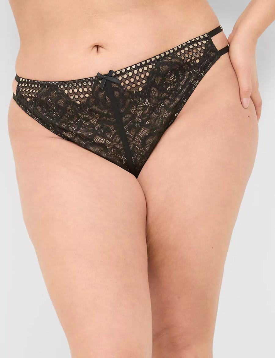 Black Lane Bryant Crotchless Strappy Women Thong Panty | TCY3888IC