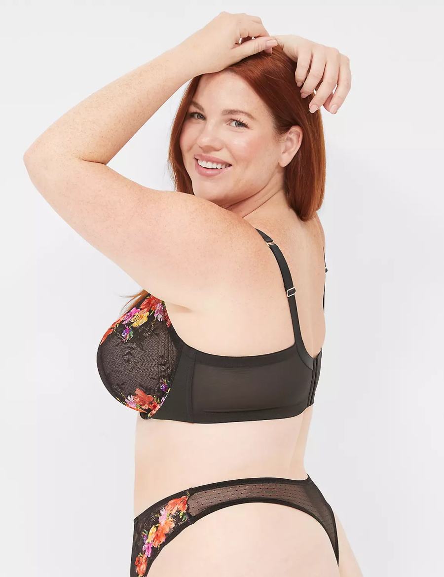 Black Lane Bryant Digital Print Lace High-Leg Women Thong Panty | PAY8117BM