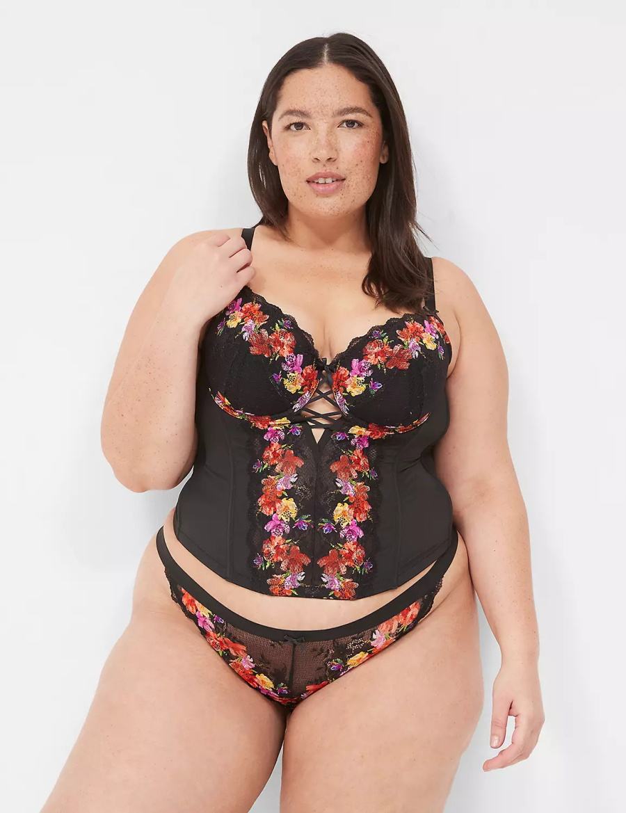 Black Lane Bryant Digital Print Lace Women Brazilian Panty | TVN1869CG