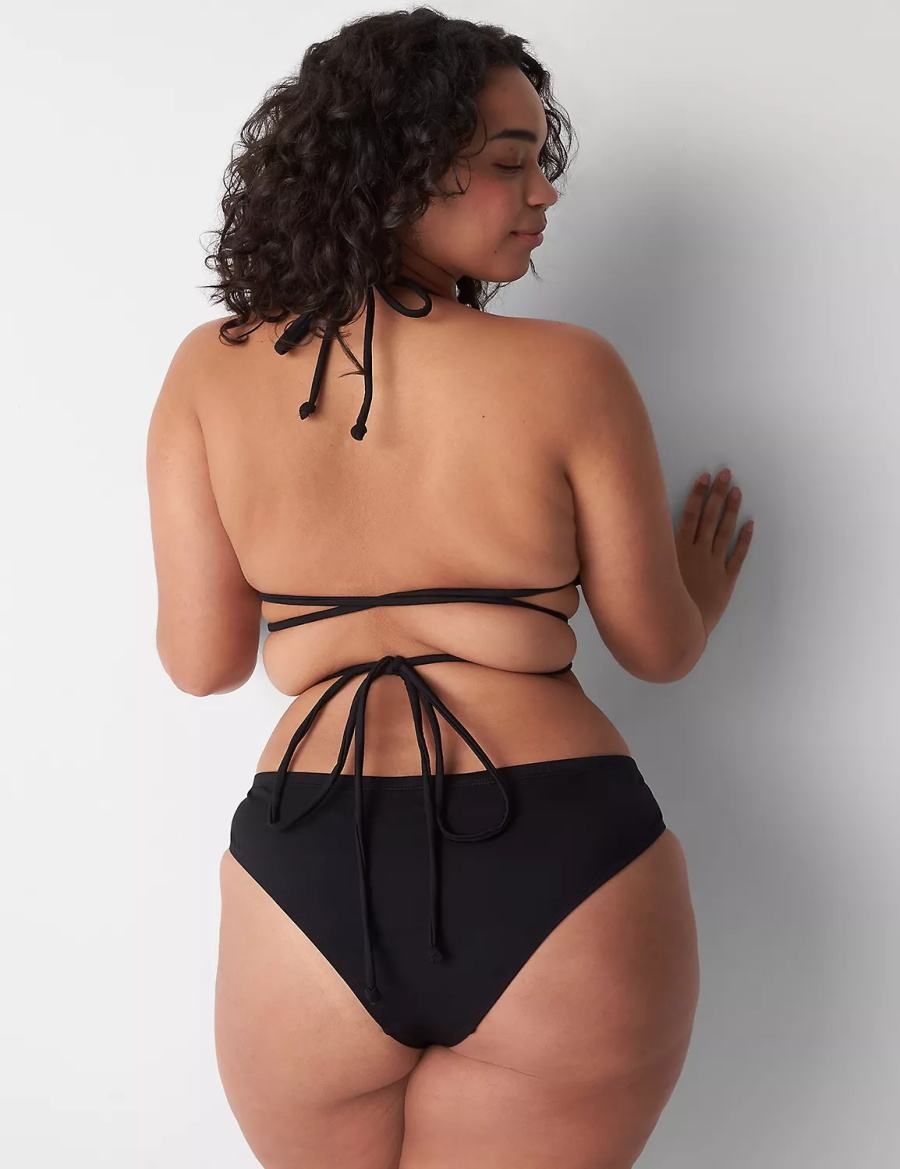 Black Lane Bryant Dipped Tanga Swim Women Bikini Bottom | PQU3439AZ