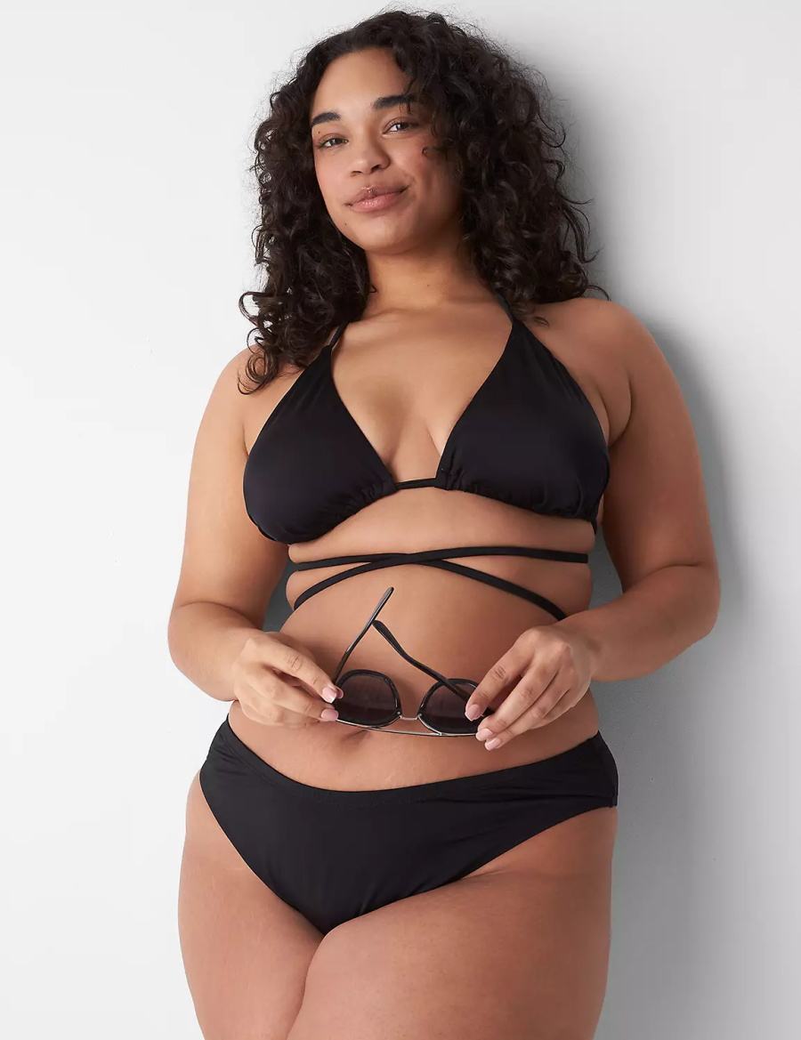 Black Lane Bryant Dipped Tanga Swim Women Bikini Bottom | PQU3439AZ