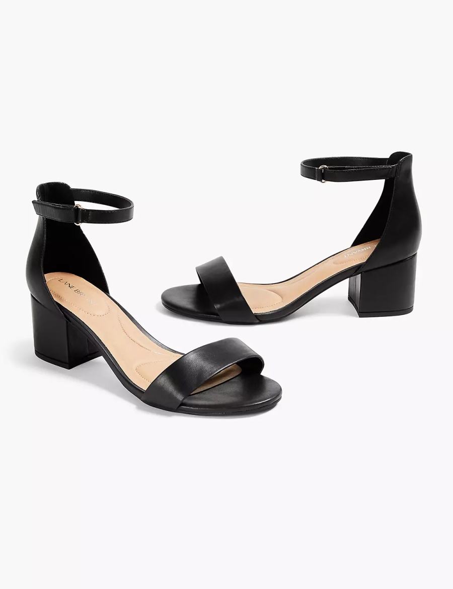 Black Lane Bryant Dream Cloud Ankle Strap Block-Heel - Faux Leather Women Heels Sandals | CSP5526YV