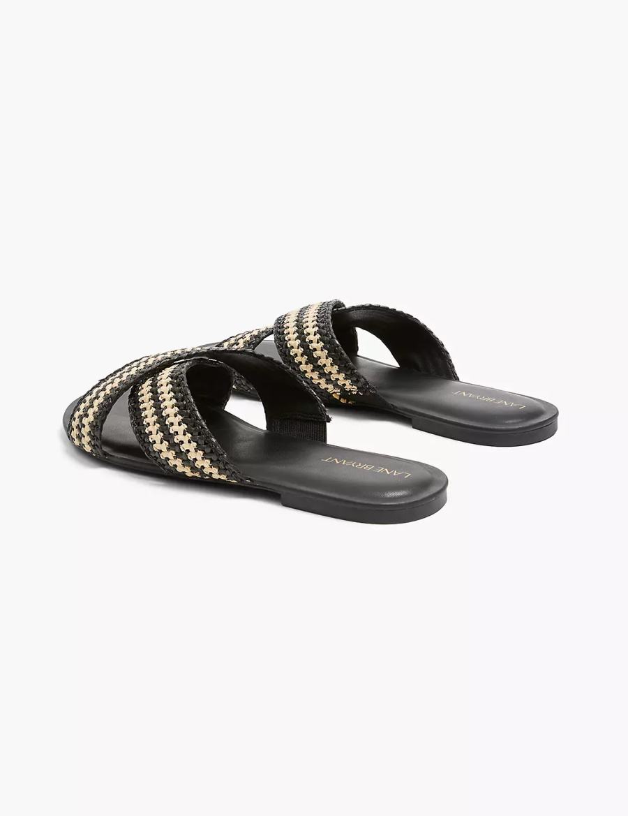 Black Lane Bryant Dream Cloud Criss-Cross Raffia Women Slide Sandals | QLR4428KL