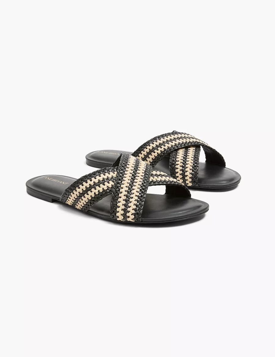 Black Lane Bryant Dream Cloud Criss-Cross Raffia Women Slide Sandals | QLR4428KL