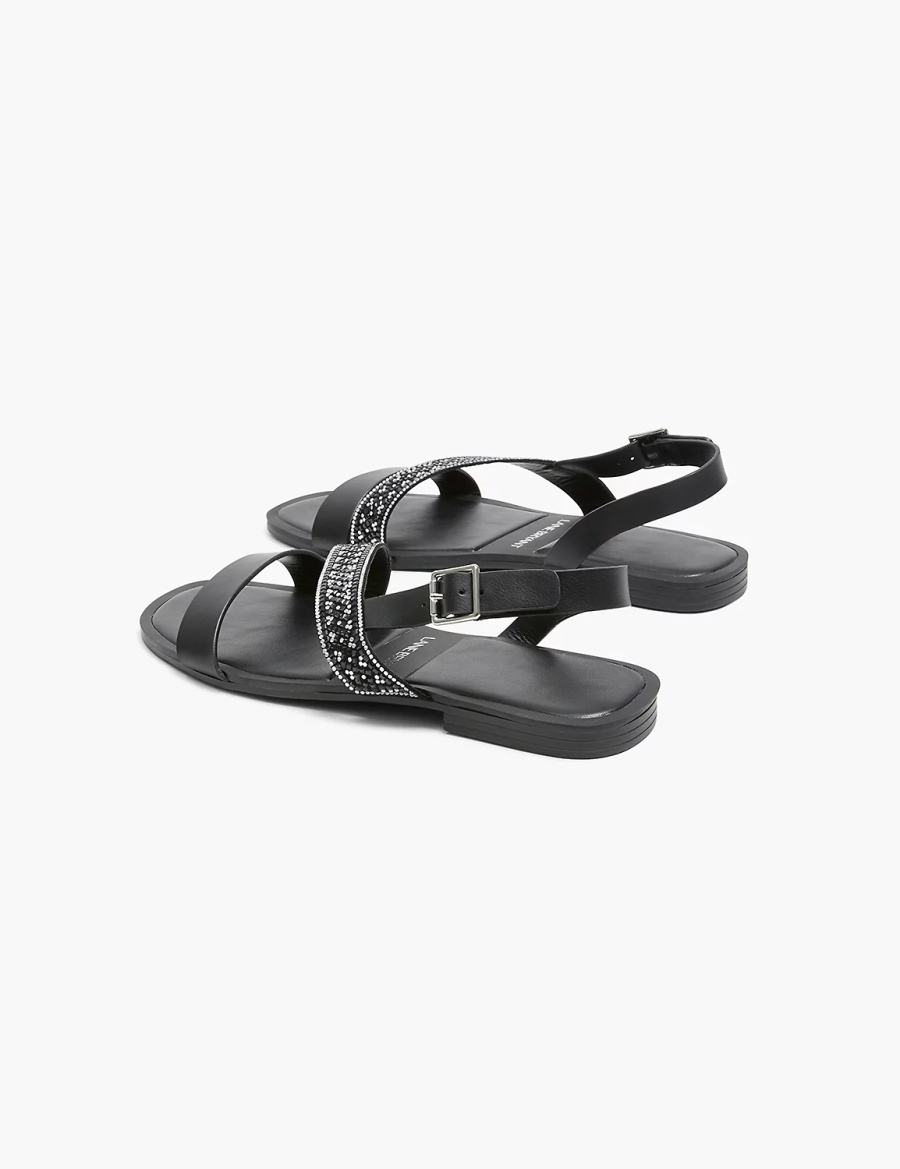 Black Lane Bryant Dream Cloud Double-Band Faux-Leather Women Flat Sandals | ZZM6367WA