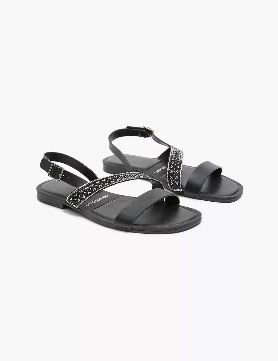 Black Lane Bryant Dream Cloud Double-Band Faux-Leather Women Flat Sandals | ZZM6367WA