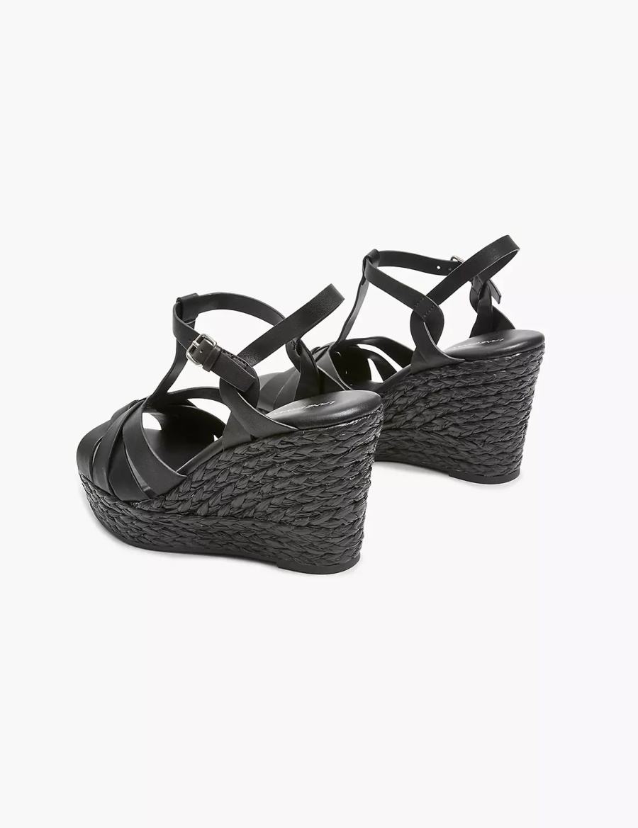 Black Lane Bryant Dream Cloud Faux-Leather T-Strap Espadrille Women Wedge Sandals | CXJ844HU