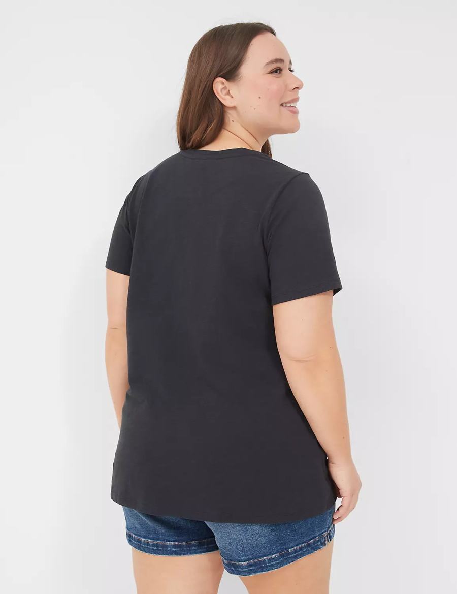 Black Lane Bryant Embroidered Flag Graphic Tee Women T Shirts | EVT5095QZ