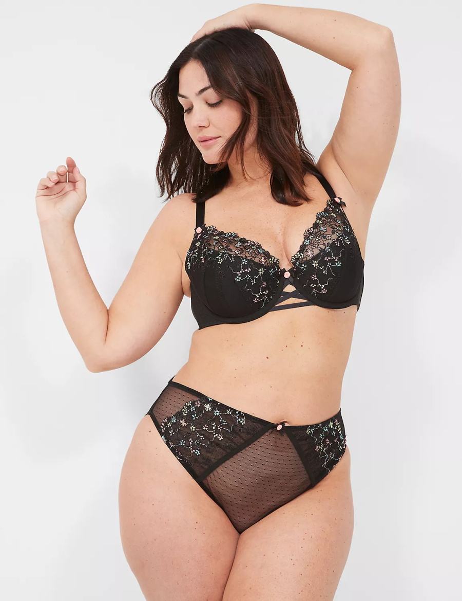 Black Lane Bryant Embroidered French Women Briefs | UGU5597BX