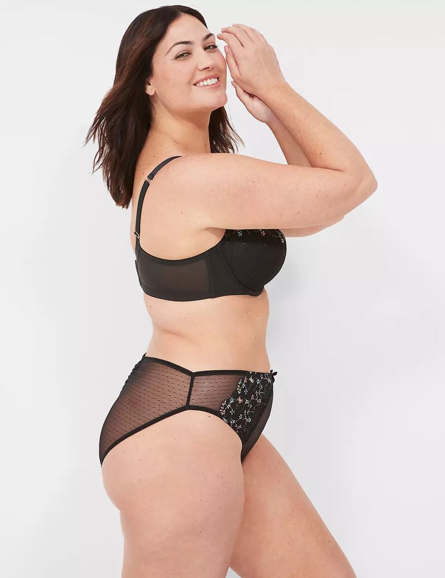 Black Lane Bryant Embroidered French Women Balconette Bra | KSD3762RW