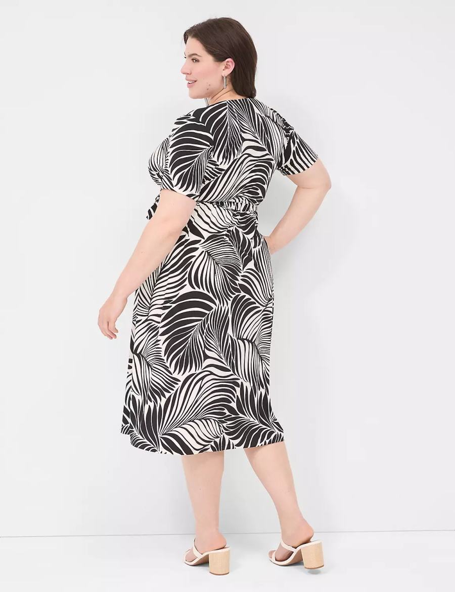 Black Lane Bryant Faux-Wrap Jersey Women Midi Dress | INR5024IL