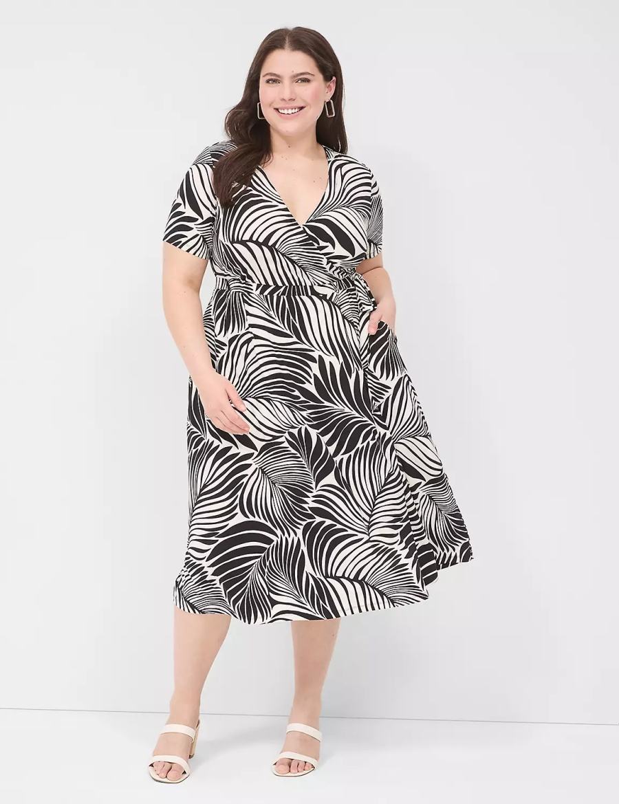 Black Lane Bryant Faux-Wrap Jersey Women Midi Dress | INR5024IL