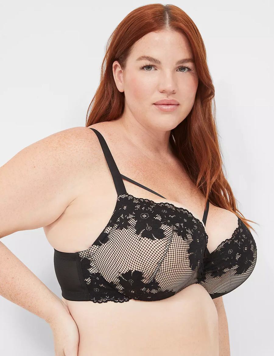 Black Lane Bryant Fishnet Lace Max Boost Plunge Women Bralettes | UEH5198WY