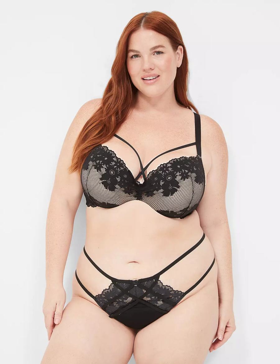 Black Lane Bryant Fishnet Lace Max Boost Plunge Women Bralettes | UEH5198WY