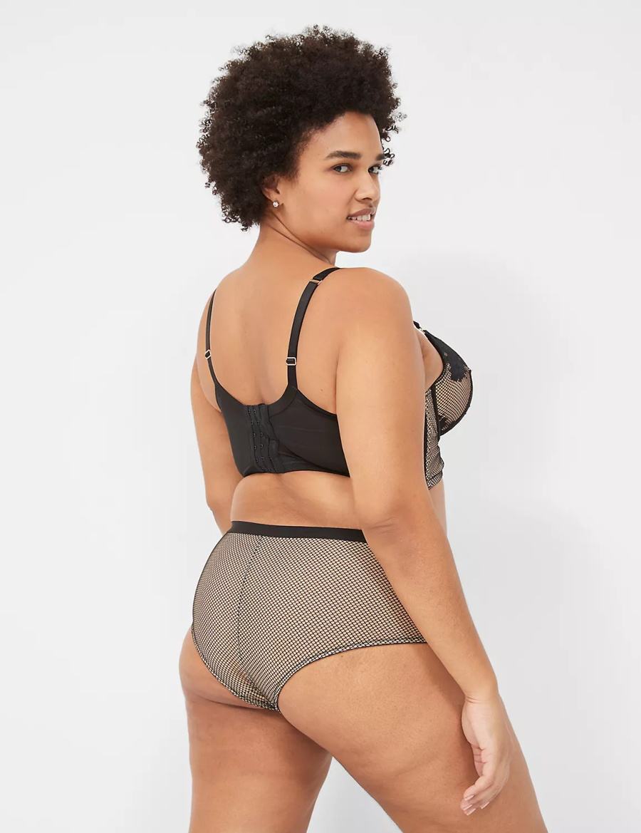 Black Lane Bryant Fishnet & Lace Women Briefs | RCB244YL