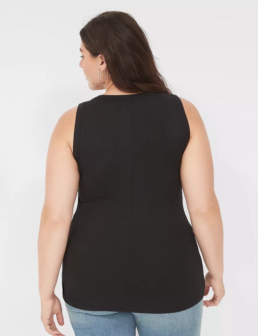 Black Lane Bryant Fitted High-Neck Rib Women Tank Top | NOO7148FZ