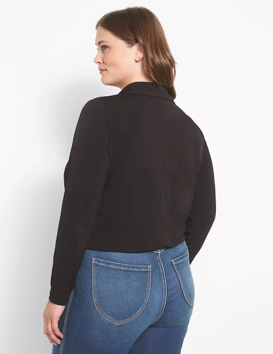 Black Lane Bryant Fitted Long-Sleeve Surplice Collar Crop Women Shirts | XAQ2256FD