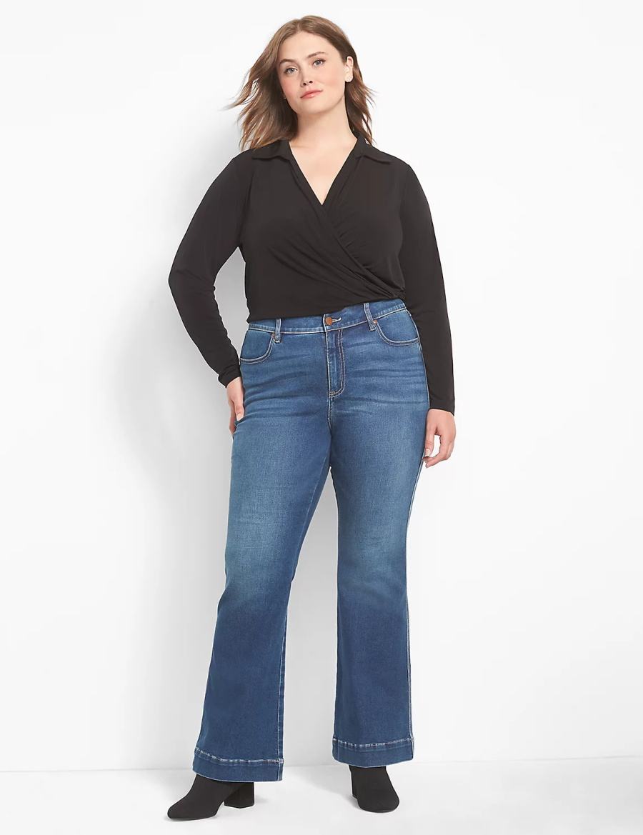 Black Lane Bryant Fitted Long-Sleeve Surplice Collar Crop Women Shirts | XAQ2256FD