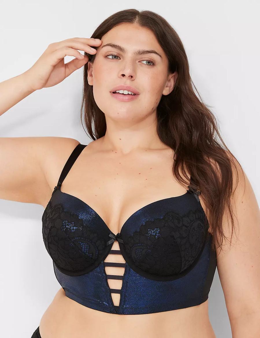 Black Lane Bryant Foil Shine Longline Women Balconette Bra | ZHA9731FK