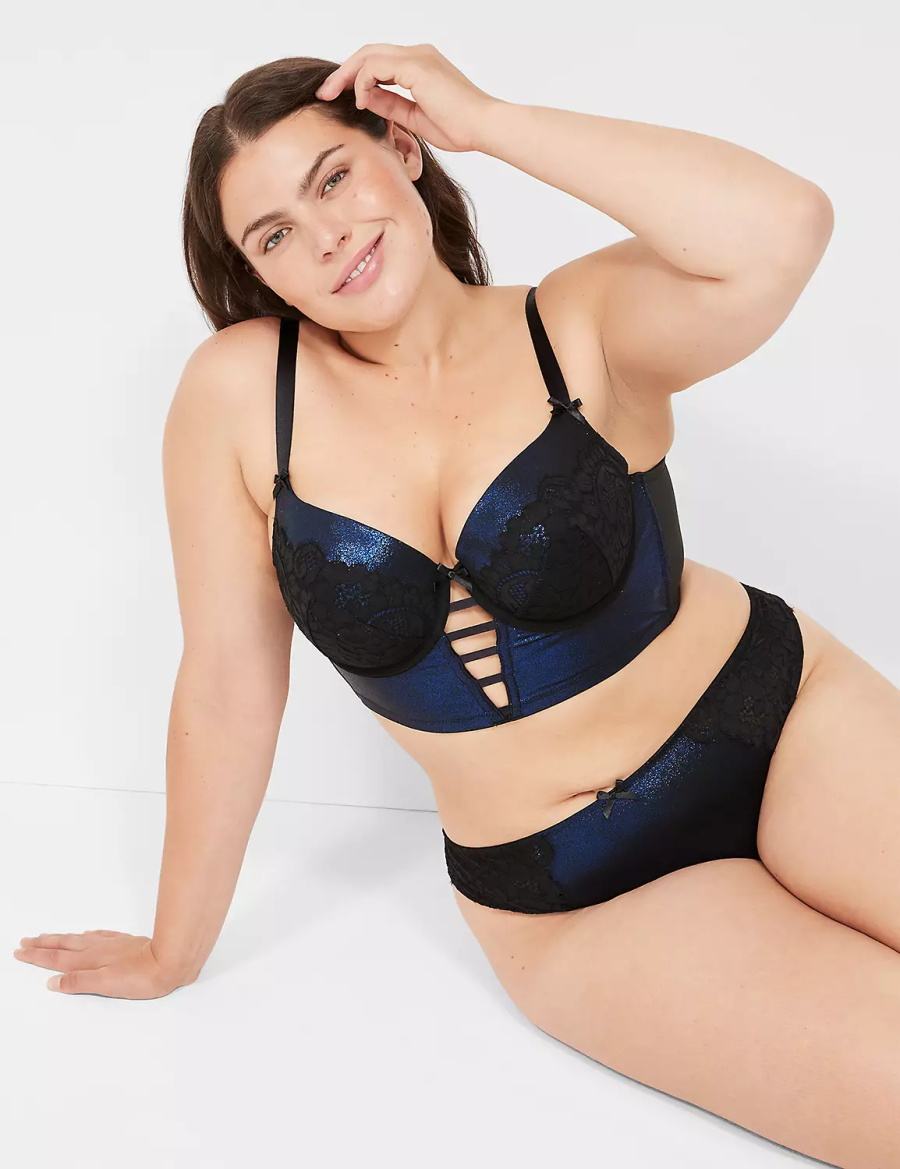 Black Lane Bryant Foil Shine Longline Women Balconette Bra | ZHA9731FK