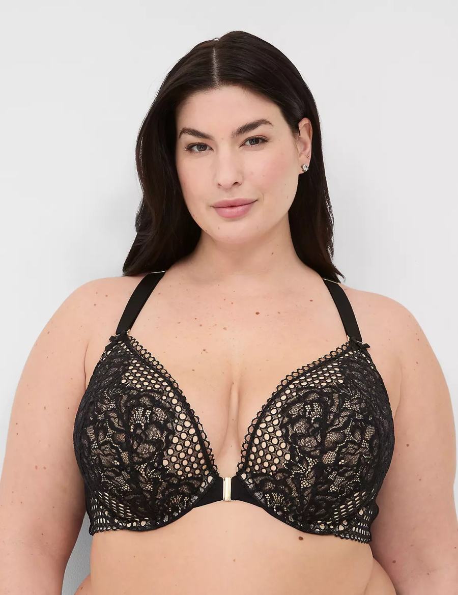 Black Lane Bryant Front-Close Boost Plunge Women Bralettes | OCL3179EU