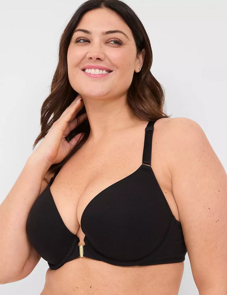 Black Lane Bryant Front-Close Cotton Boost Plunge Women Bralettes | MUV8494JY