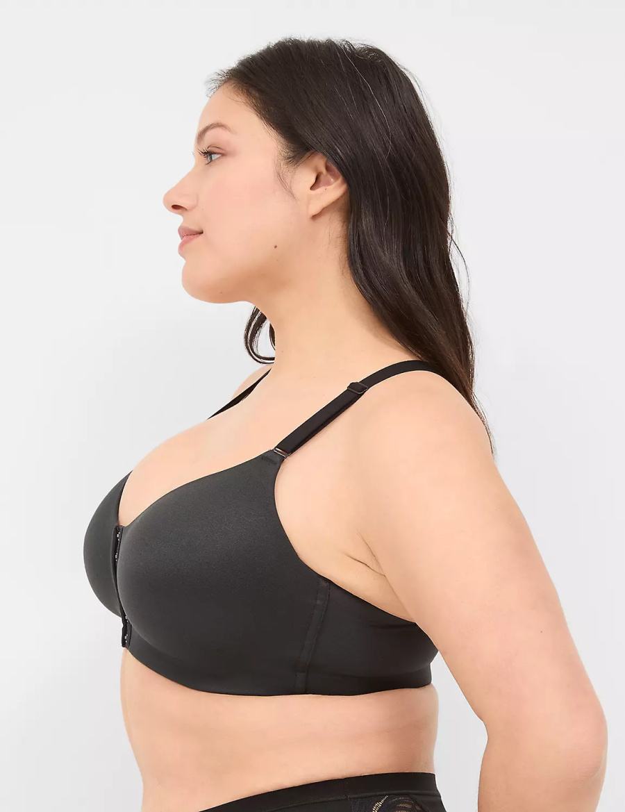 Black Lane Bryant Front-Close No-Wire Women Bralettes | XJO9261BU