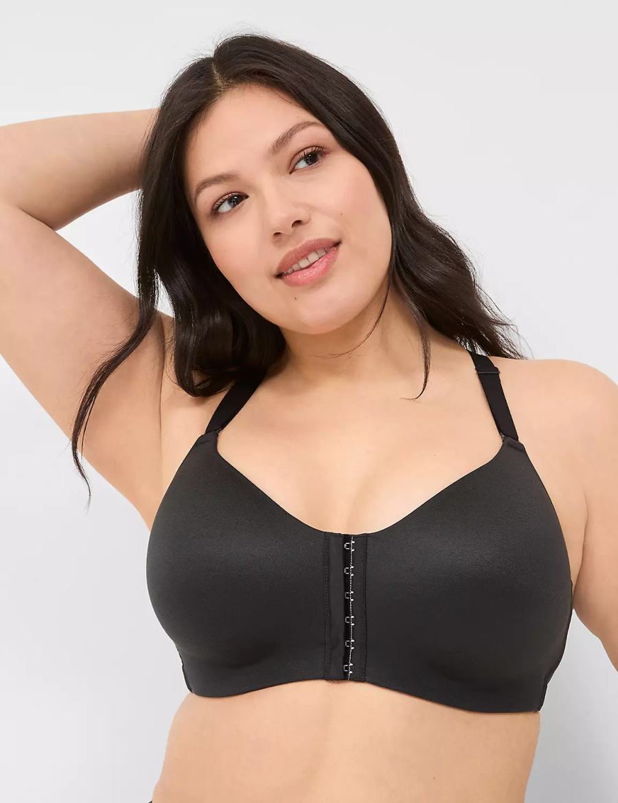 Black Lane Bryant Front-Close No-Wire Women Bralettes | XJO9261BU