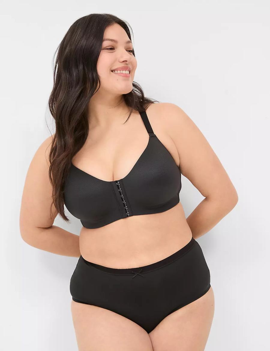 Black Lane Bryant Front-Close No-Wire Women Bralettes | XJO9261BU