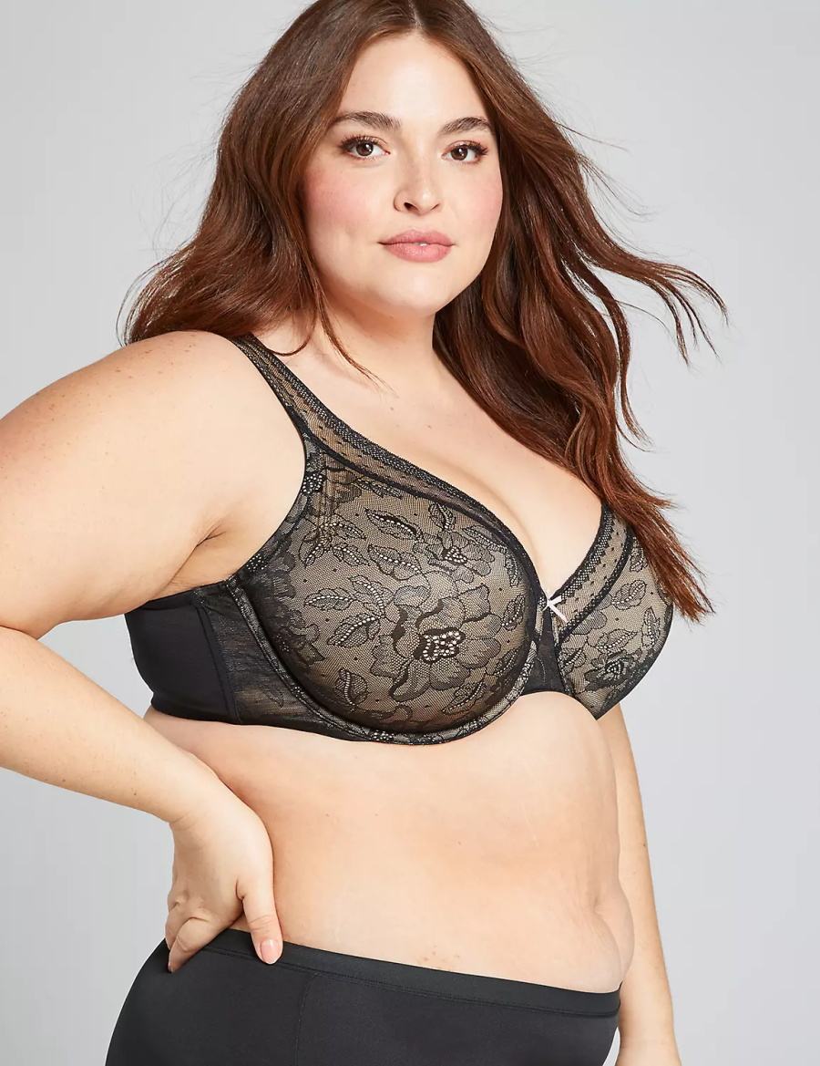 Black Lane Bryant Full Coverage with Lace Women Unlined Bra | FCZ3880DA