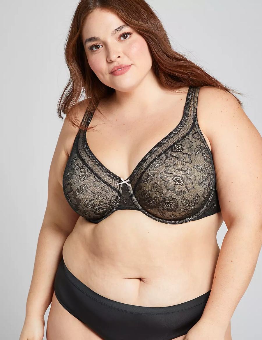 Black Lane Bryant Full Coverage with Lace Women Unlined Bra | FCZ3880DA