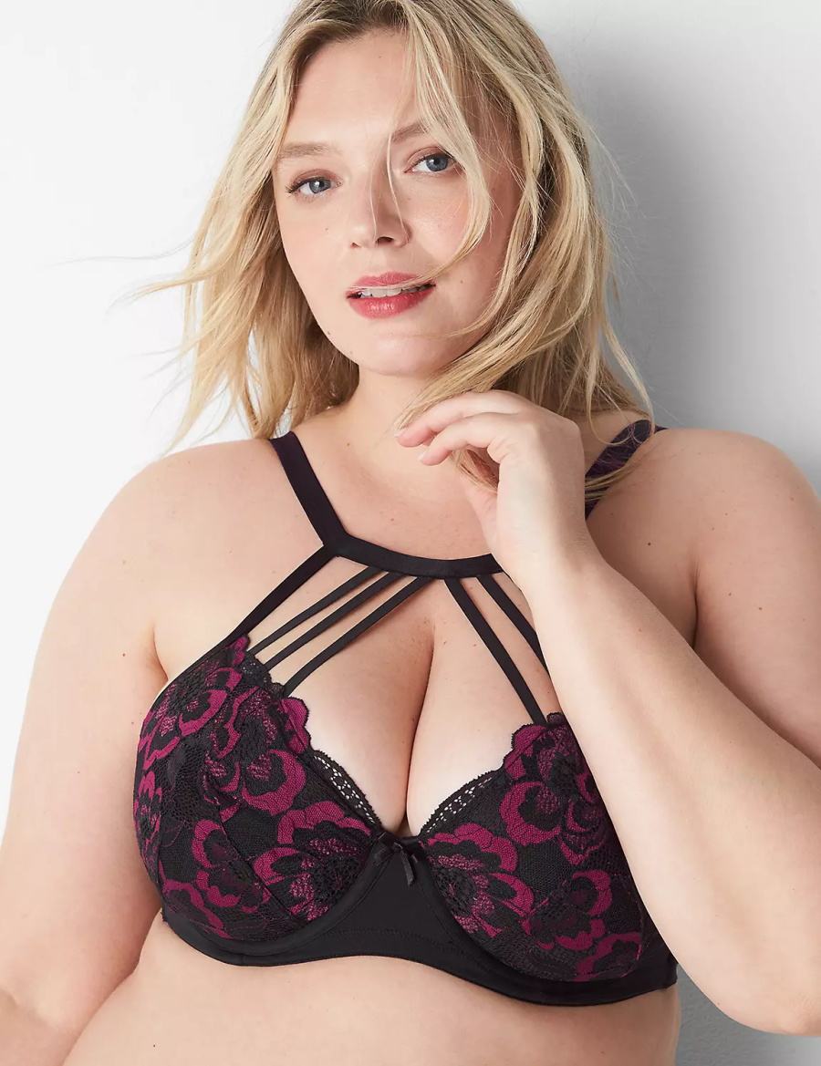 Black Lane Bryant High-Neck Lightly Lined Women Balconette Bra | HNK813AF