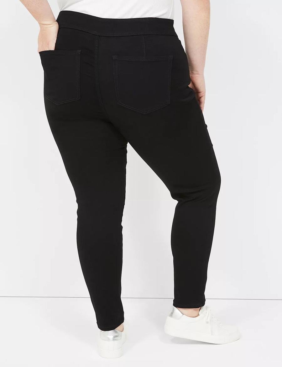 Black Lane Bryant High-Rise Sateen 3-Button Women Jeggings | LRL5378XY