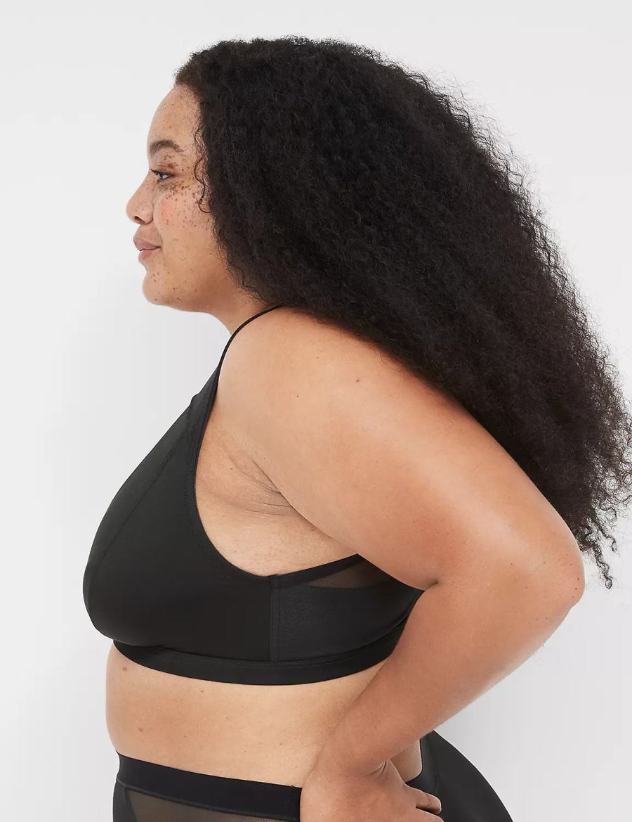 Black Lane Bryant High Apex With Mesh Overlay Women Bralettes | KRD6625TN