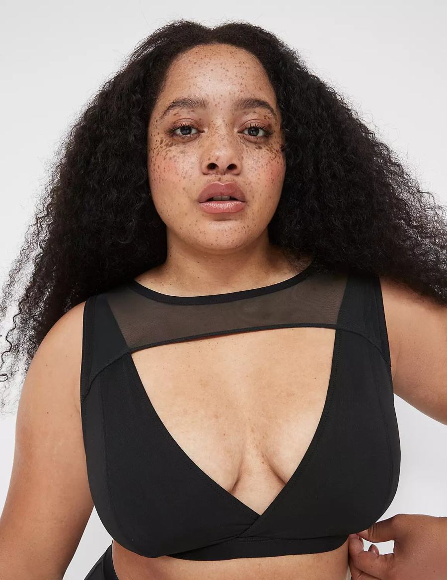 Black Lane Bryant High Apex With Mesh Overlay Women Bralettes | KRD6625TN