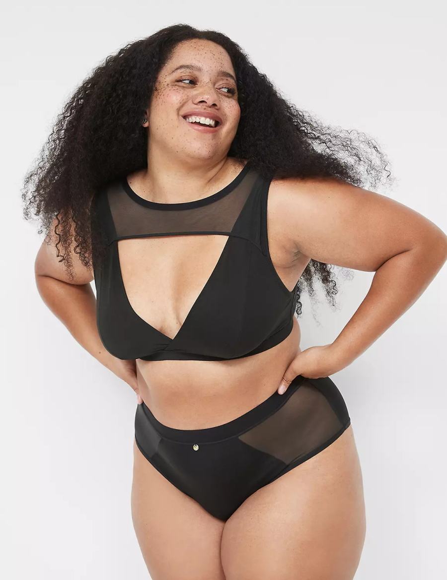 Black Lane Bryant High Apex With Mesh Overlay Women Bralettes | KRD6625TN