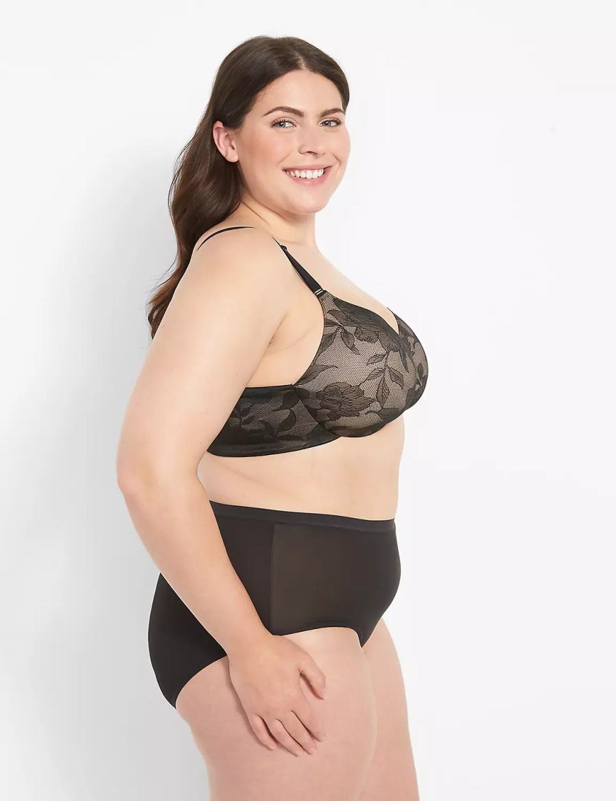 Black Lane Bryant Invisible Lace Backsmoother Lightly Lined Full Coverage Women Bralettes | VVN2085MB