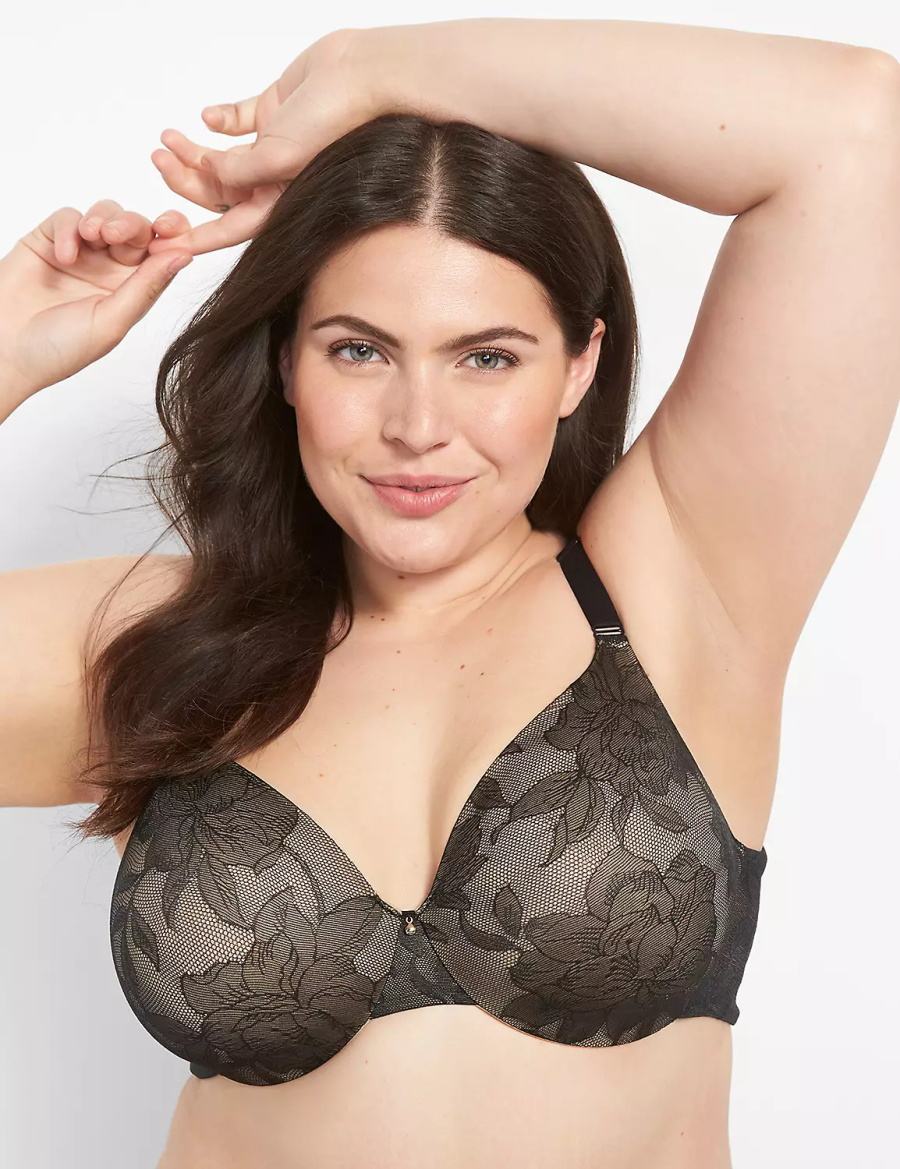 Black Lane Bryant Invisible Lace Backsmoother Lightly Lined Full Coverage Women Bralettes | VVN2085MB